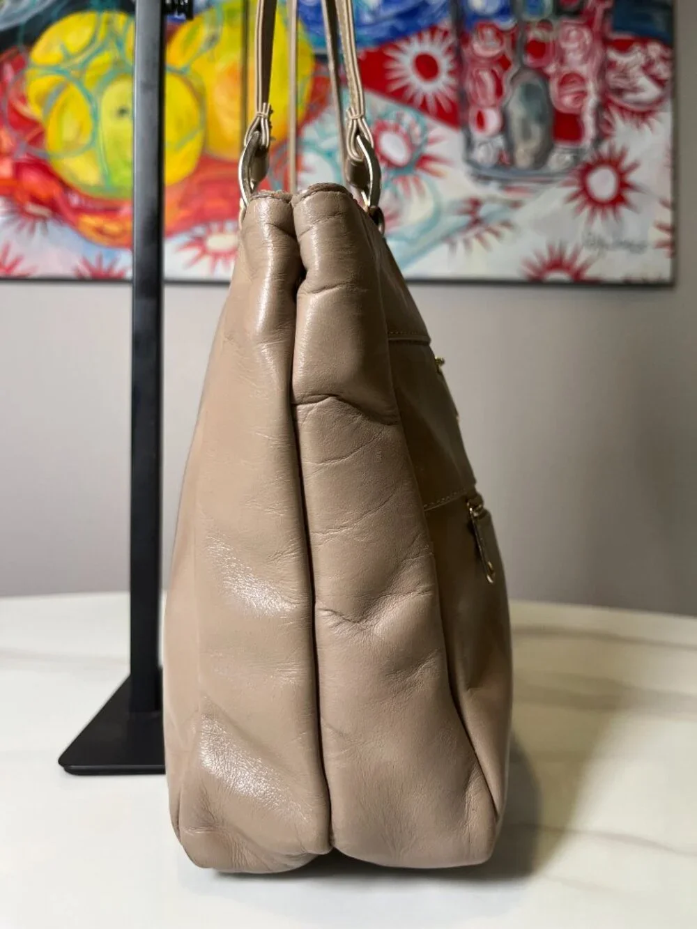SAS Taupe Leather Vintage Shoulder Bag Made in USA - Picture 4 of 13